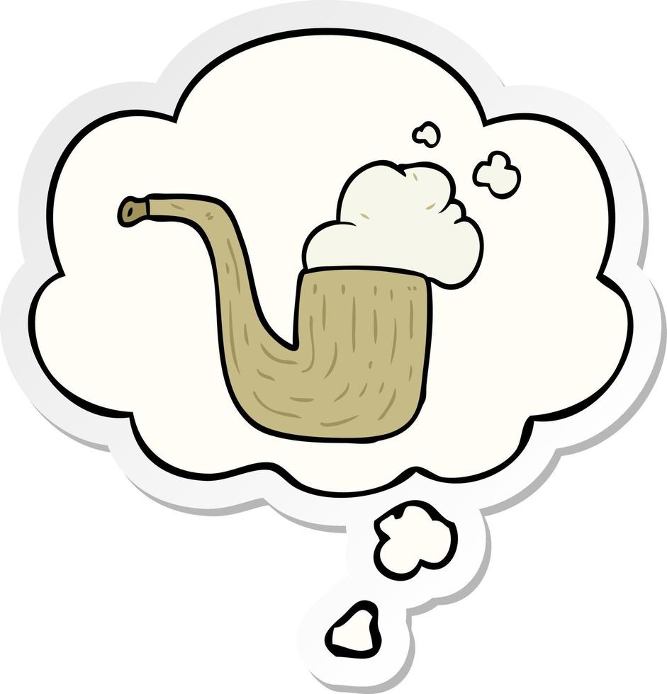 cartoon pipe and thought bubble as a printed sticker vector