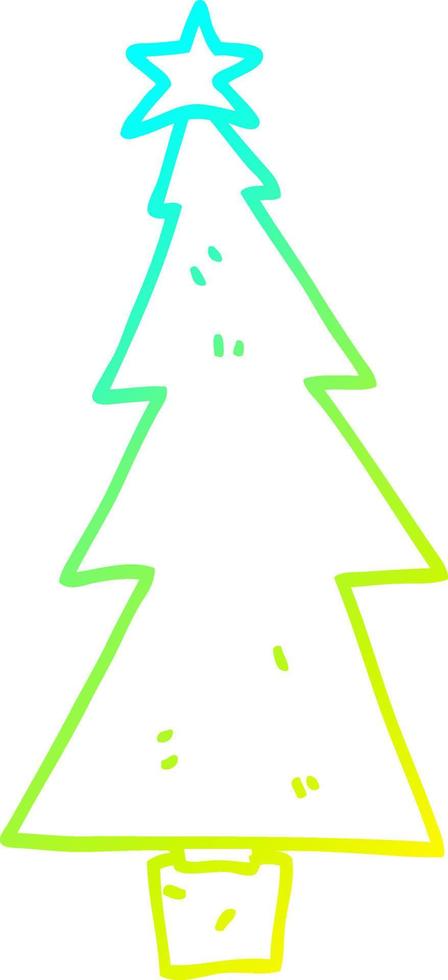 árbol de navidad de dibujos animados de dibujo de línea de gradiente frío vector