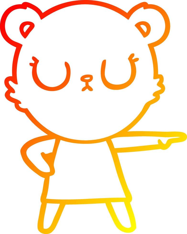 warm gradient line drawing peaceful cartoon bear in dress pointing vector