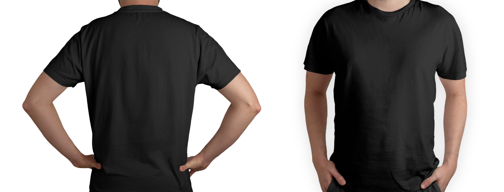 Front and back model wearing black t-shirt png