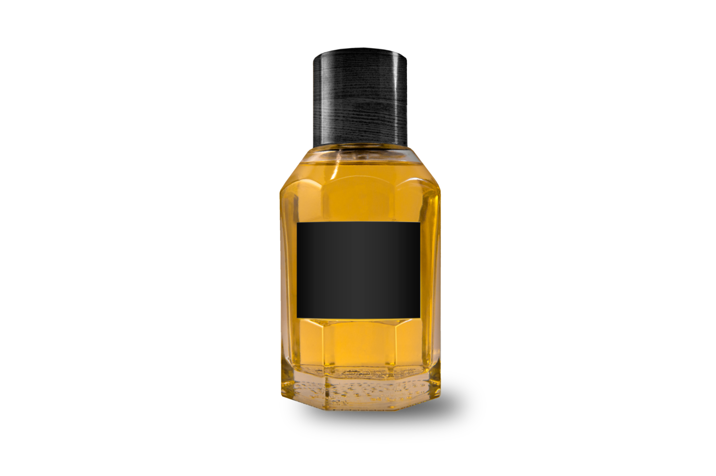 Isolated bottle for fragance with black label png