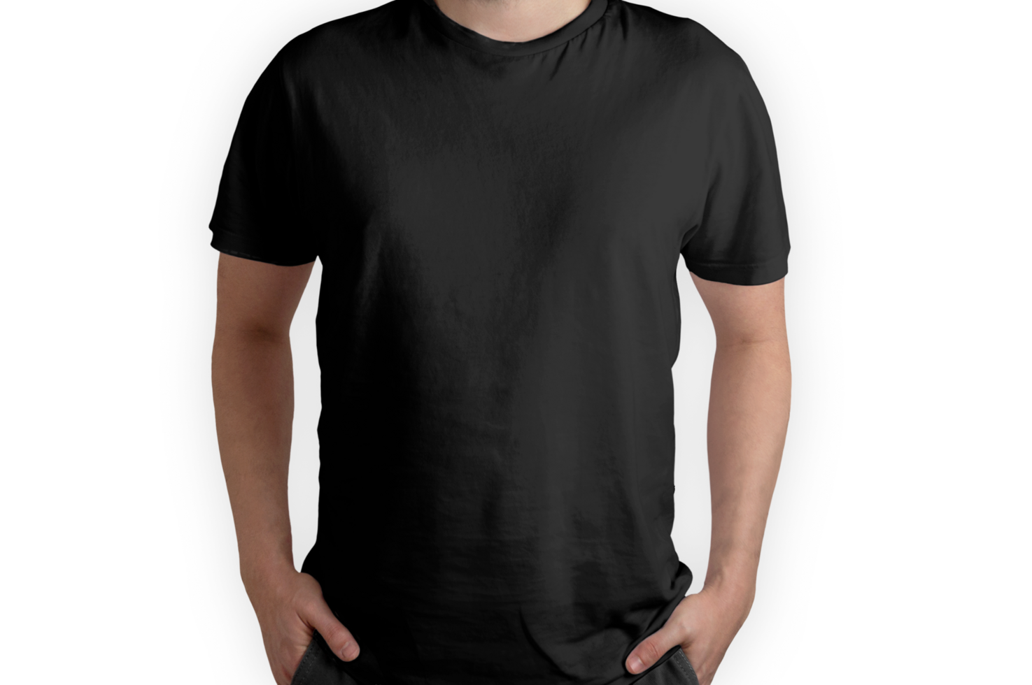 modelo isolado com vista frontal de camiseta preta png