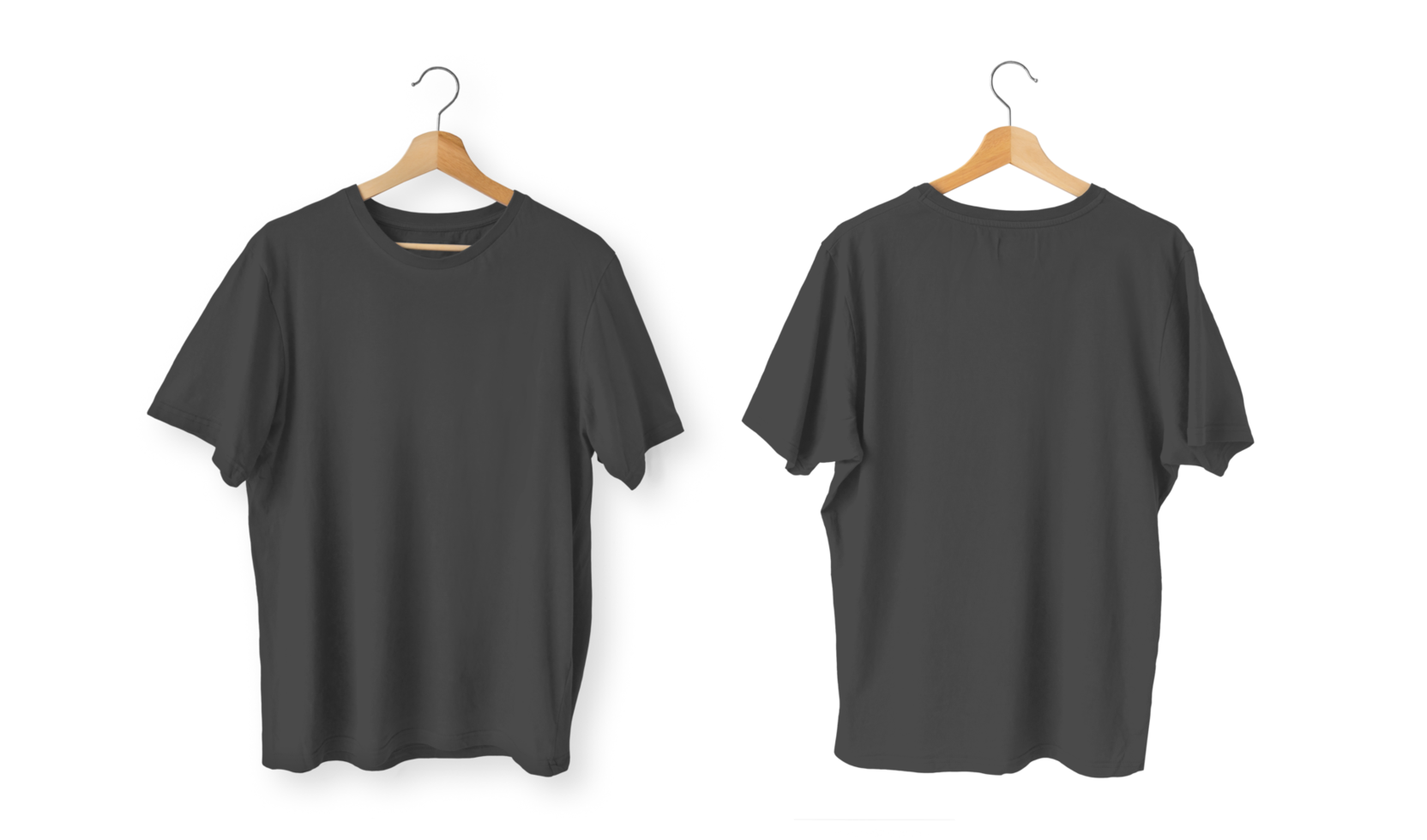 Isolated pack of black t-shirt front and back view png