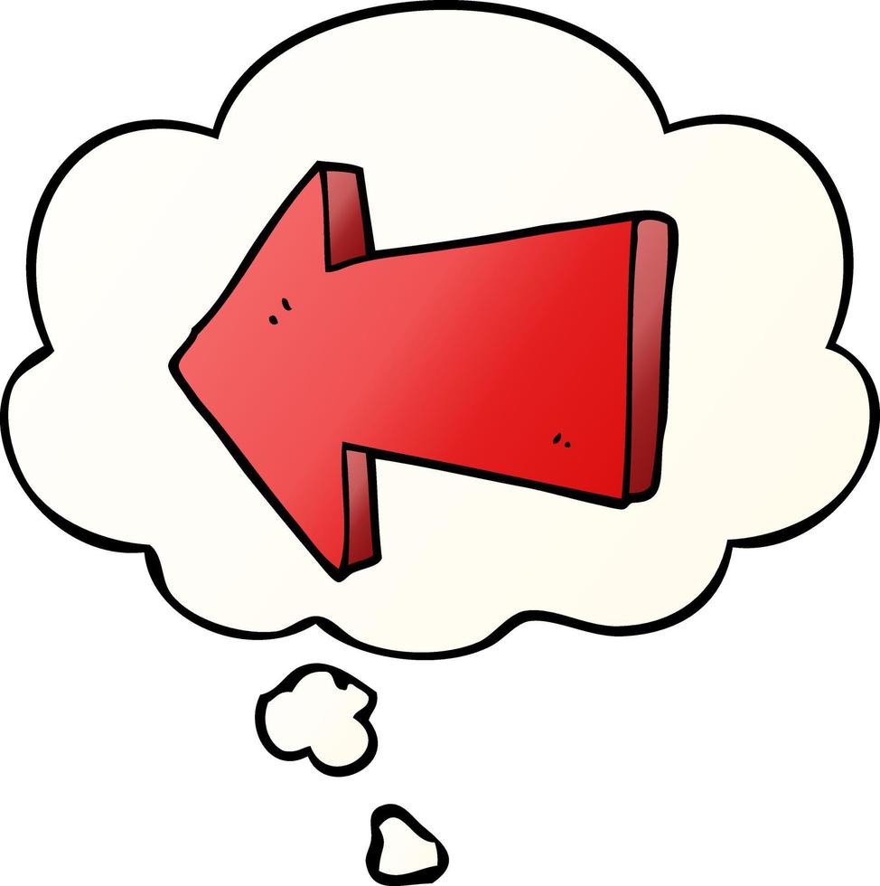 cartoon pointing arrow and thought bubble in smooth gradient style vector
