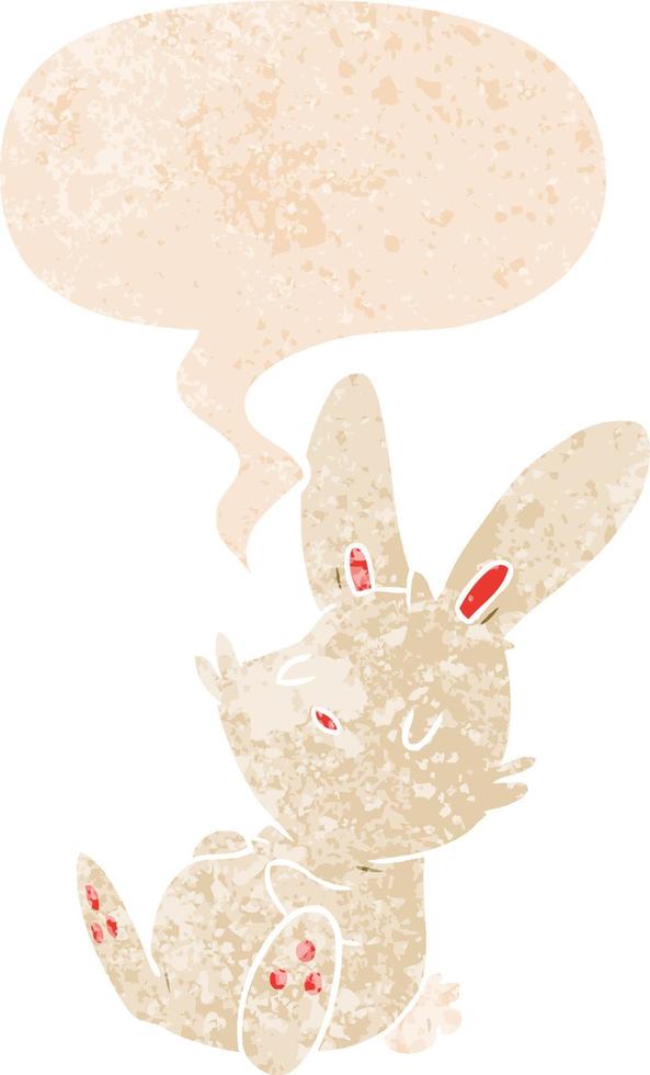 cartoon rabbit sleeping and speech bubble in retro textured style vector