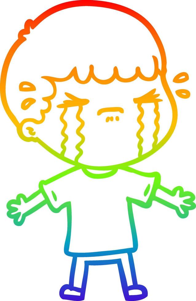 rainbow gradient line drawing cartoon man crying vector