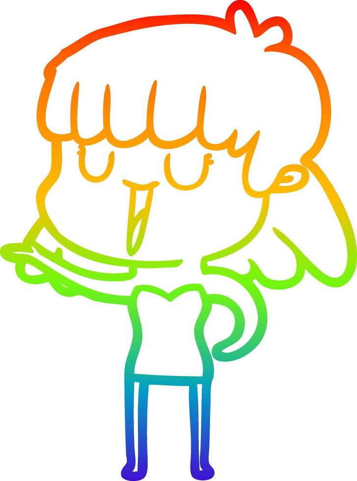 mujer de dibujos animados de dibujo de línea de gradiente de arco iris vector