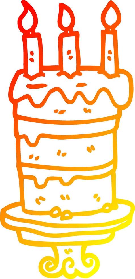 warm gradient line drawing cartoon birthday cake vector