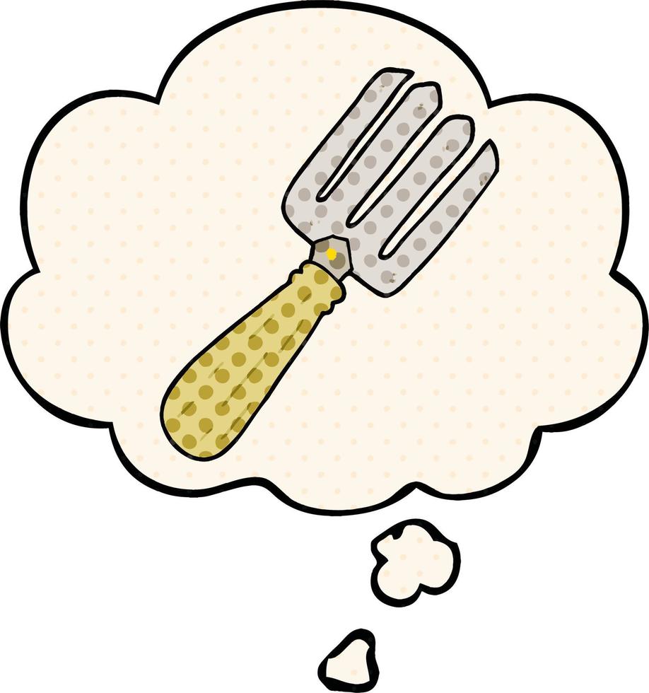 cartoon fork and thought bubble in comic book style vector
