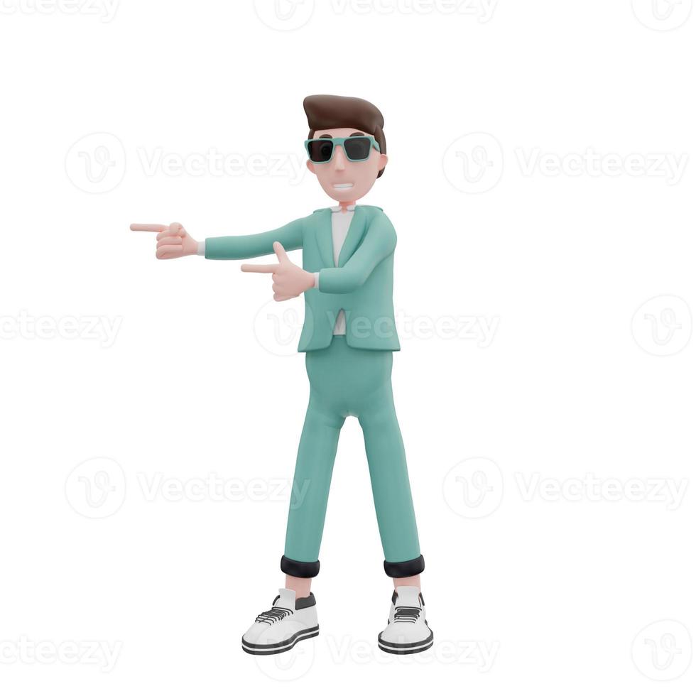 3d rendering businessman pointing to the right pose photo