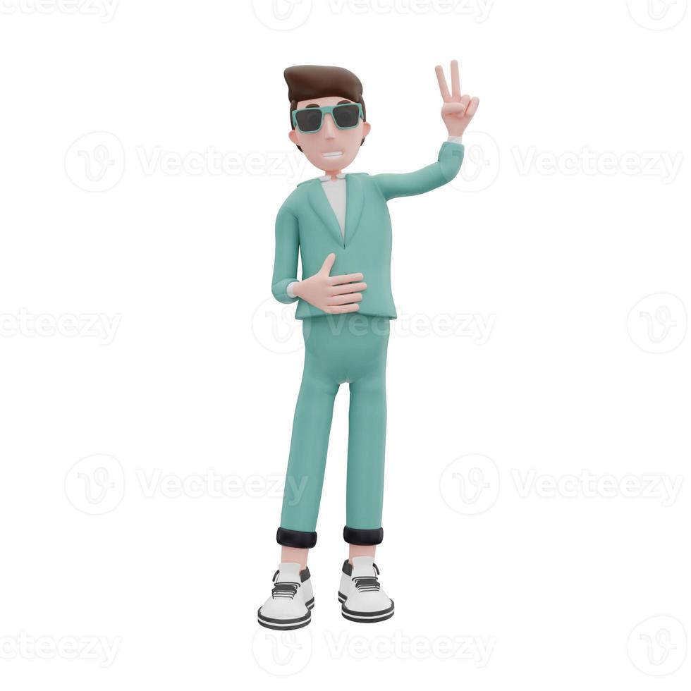 3d rendering businessman holding up 2 fingers pose photo
