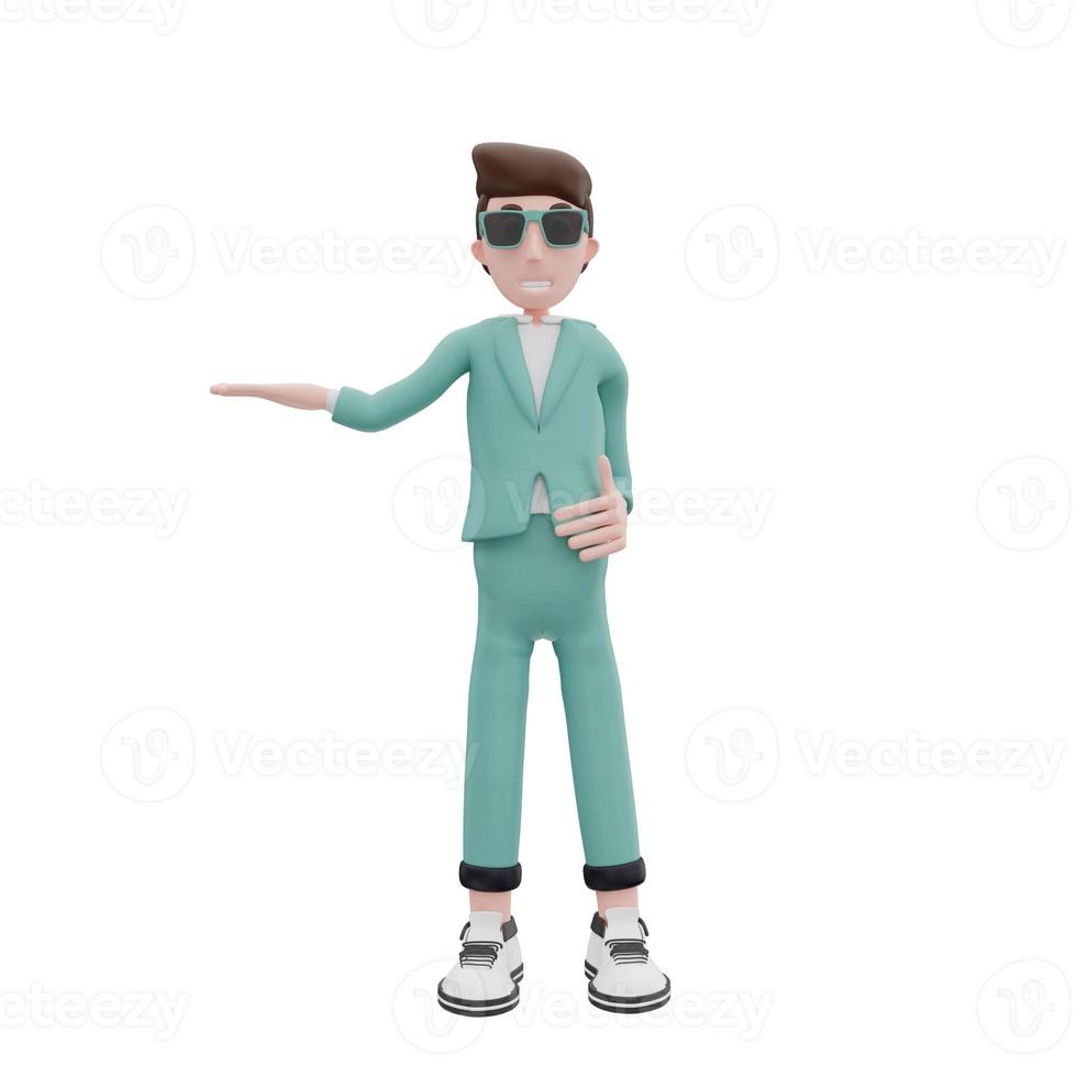 3d rendering businessman raising his hand to the right pose photo
