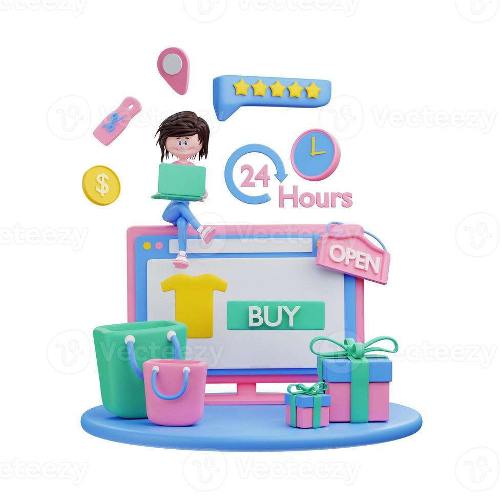 3d rendering female character online shop illustration photo