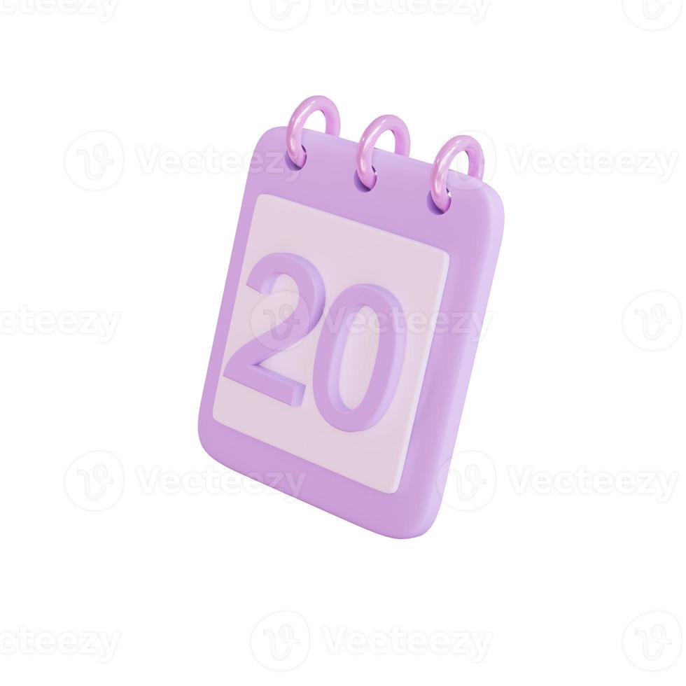 3d 20 days calender icon object photo