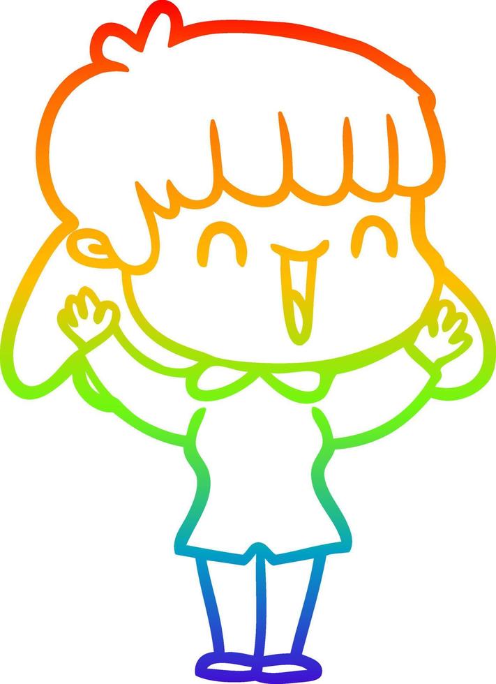 rainbow gradient line drawing cartoon woman vector