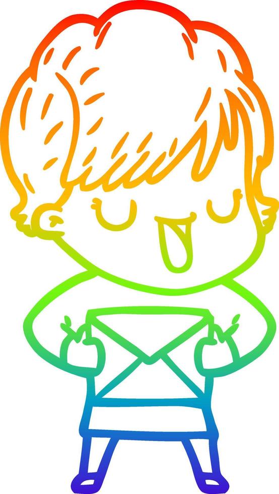 rainbow gradient line drawing cartoon woman talking vector