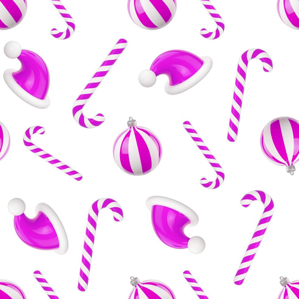 New Year seamless pattern of Christmas toys on a white background 3d render photo