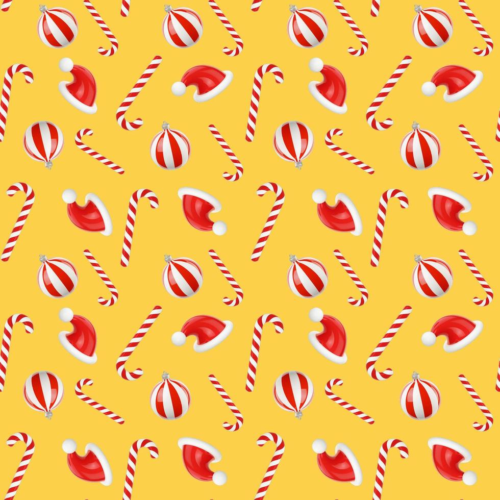 New Year seamless pattern of Christmas toys on a yellow background 3d render photo