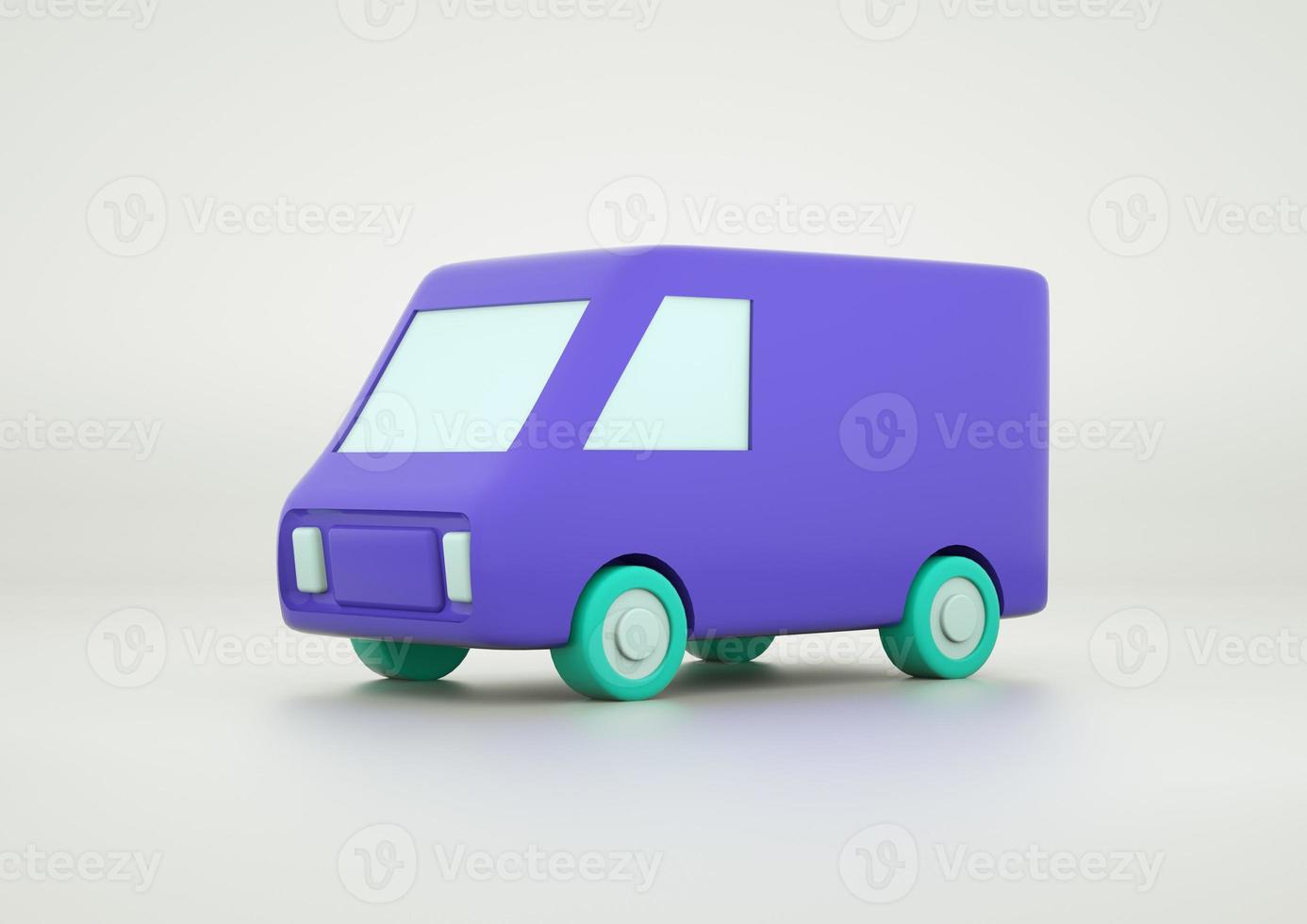 Delivery purple van with green wheels 3d render photo