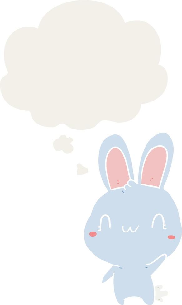 cartoon rabbit waving and thought bubble in retro style vector