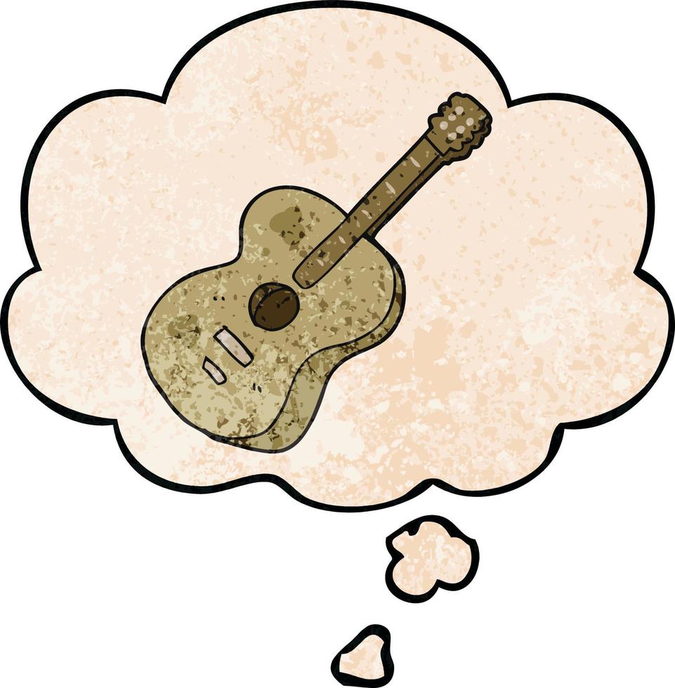 cartoon guitar and thought bubble in grunge texture pattern style vector