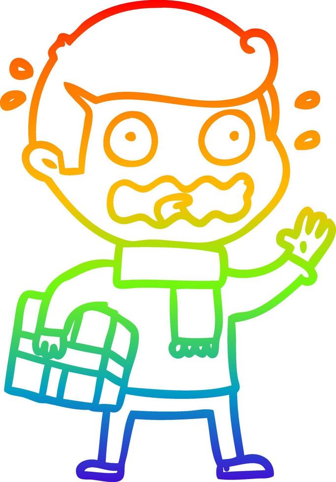 rainbow gradient line drawing cartoon man totally stressed out vector