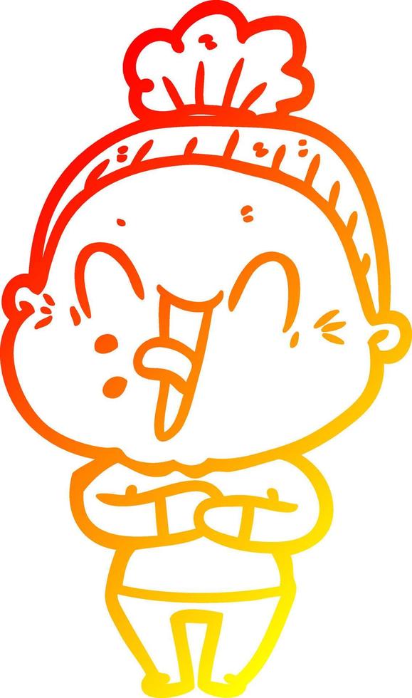 warm gradient line drawing cartoon happy old woman vector