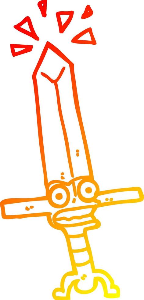 warm gradient line drawing cartoon magic sword vector
