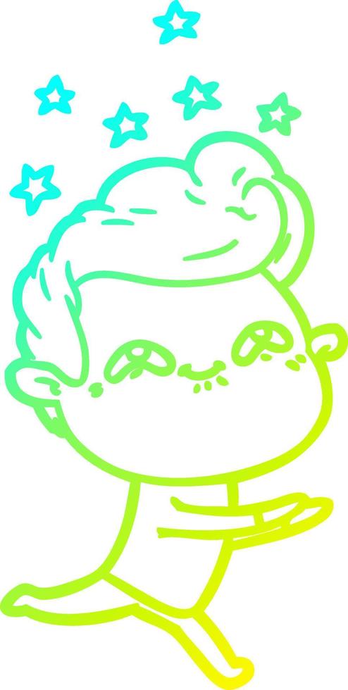 cold gradient line drawing cartoon excited man vector