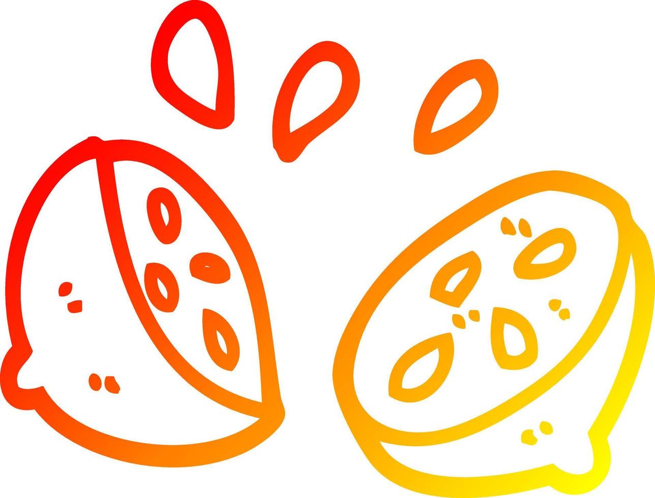 warm gradient line drawing cartoon halved lemon vector