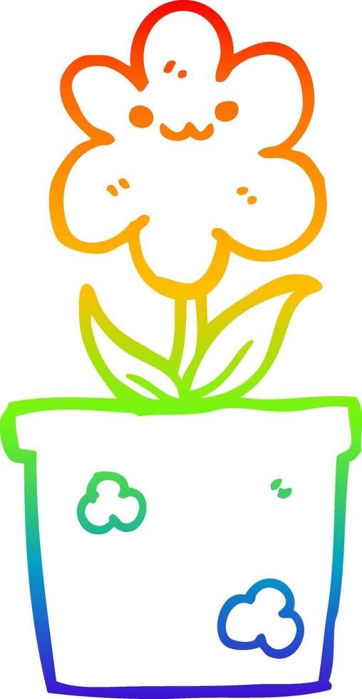 rainbow gradient line drawing cartoon house plant vector