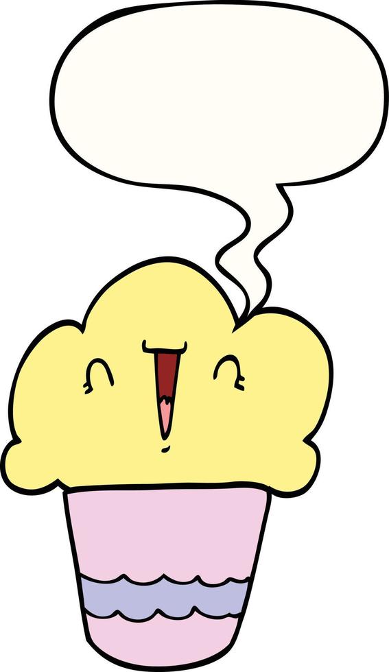 cartoon cupcake and face and speech bubble vector