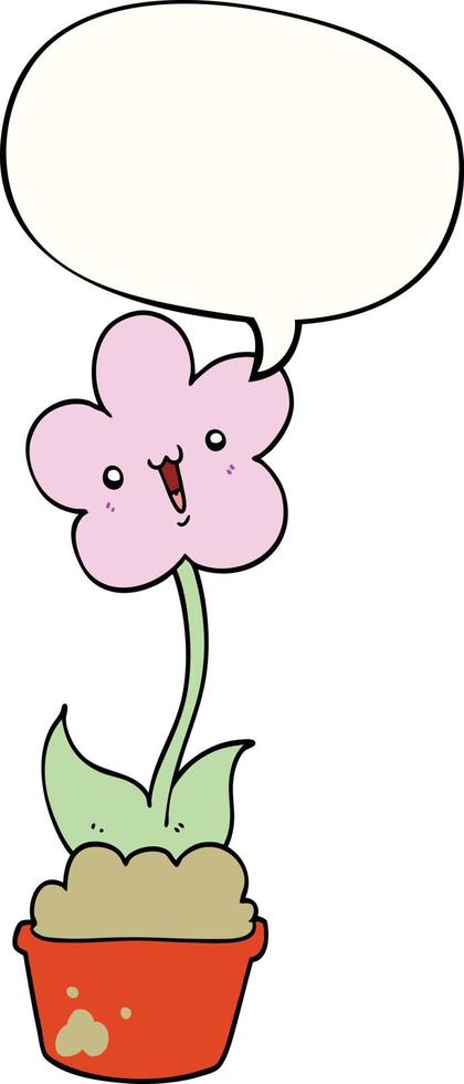 cute cartoon flower and speech bubble vector