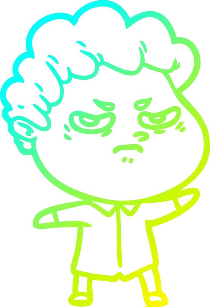 cold gradient line drawing cartoon angry man vector