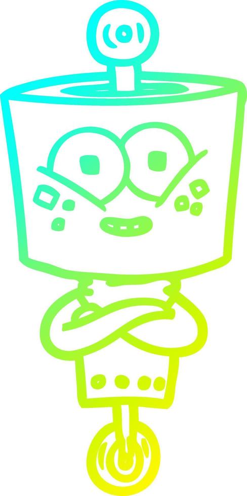 línea de gradiente frío dibujo robot de dibujos animados feliz vector