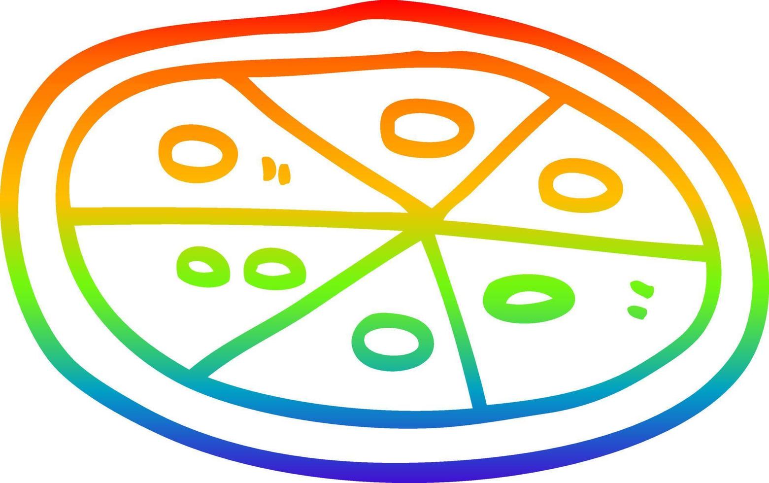 rainbow gradient line drawing cartoon pizza vector