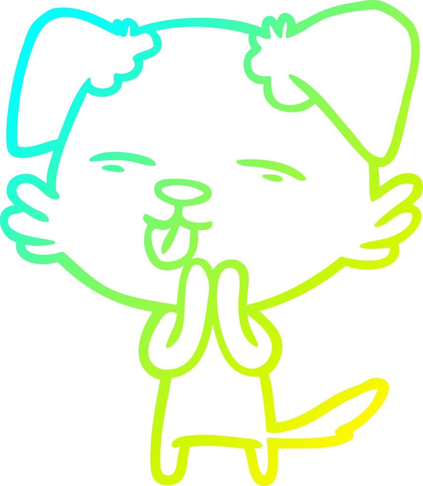 cold gradient line drawing cartoon dog sticking out tongue vector