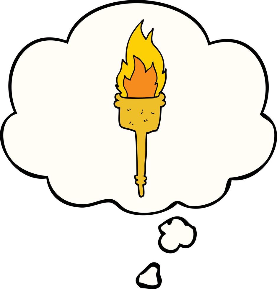 cartoon flaming torch and thought bubble vector