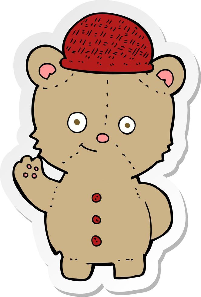 sticker of a cartoon bear in hat vector