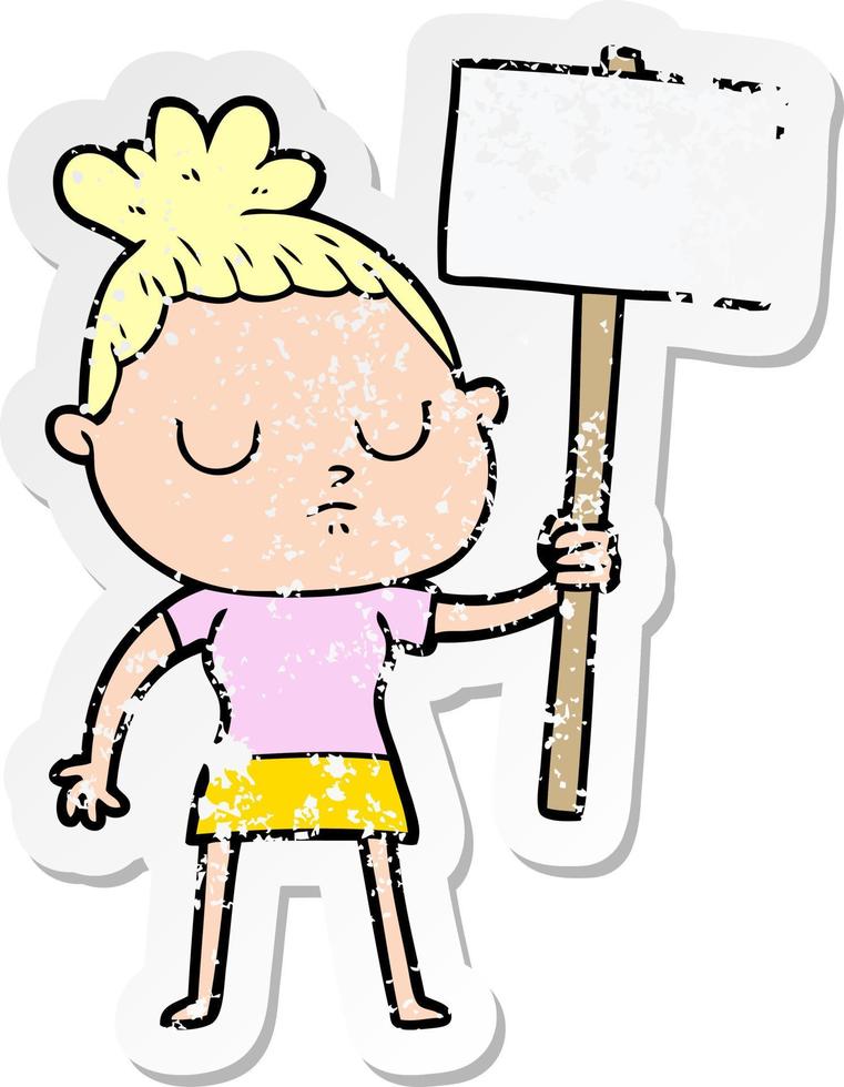 distressed sticker of a cartoon calm woman vector