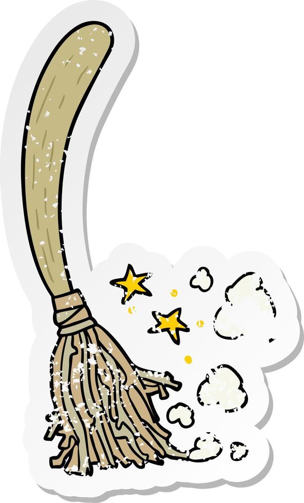 distressed sticker of a cartoon magic broom vector