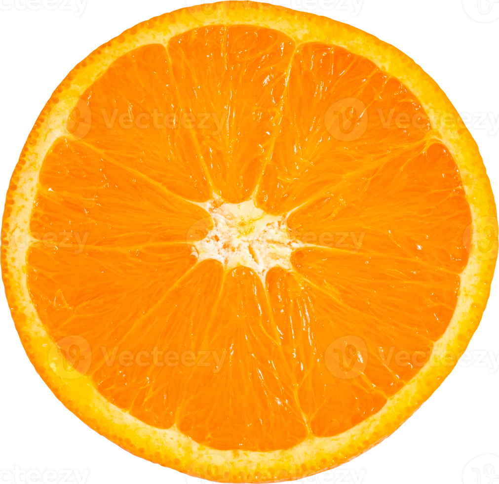 Half Orange fruit sliced transparency background.Fruit object.Top view png