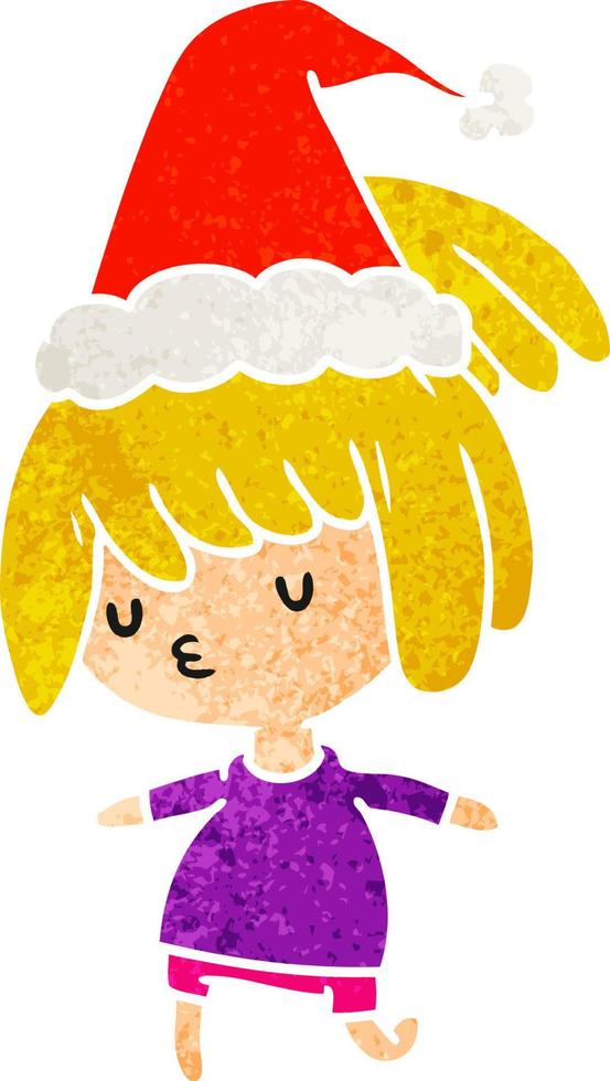 christmas retro cartoon of kawaii girl vector