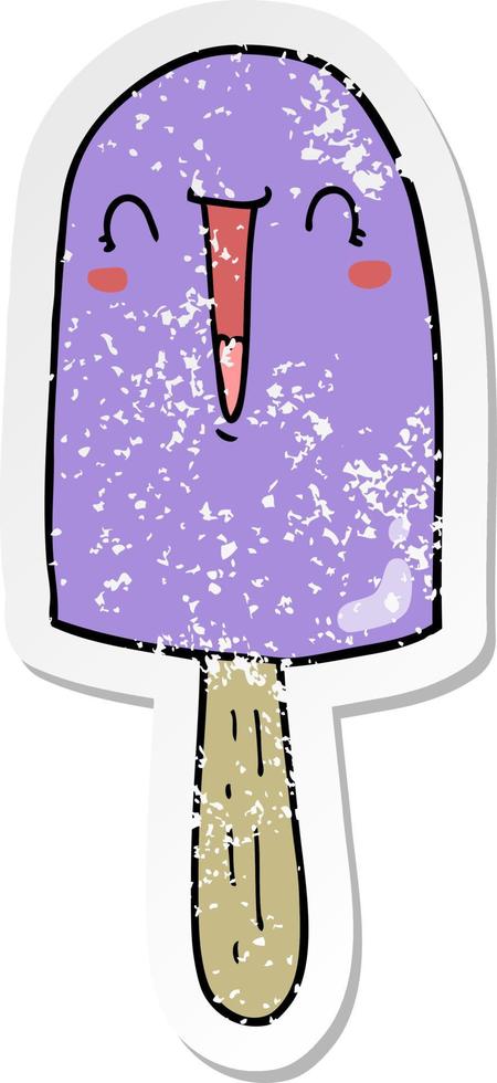 distressed sticker of a cartoon happy ice lolly vector