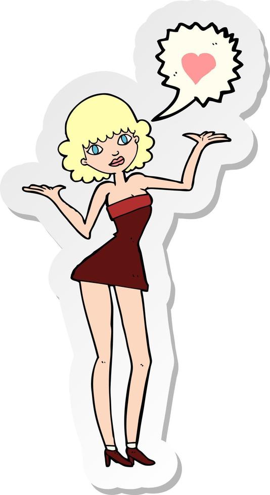 sticker of a cartoon woman in love vector