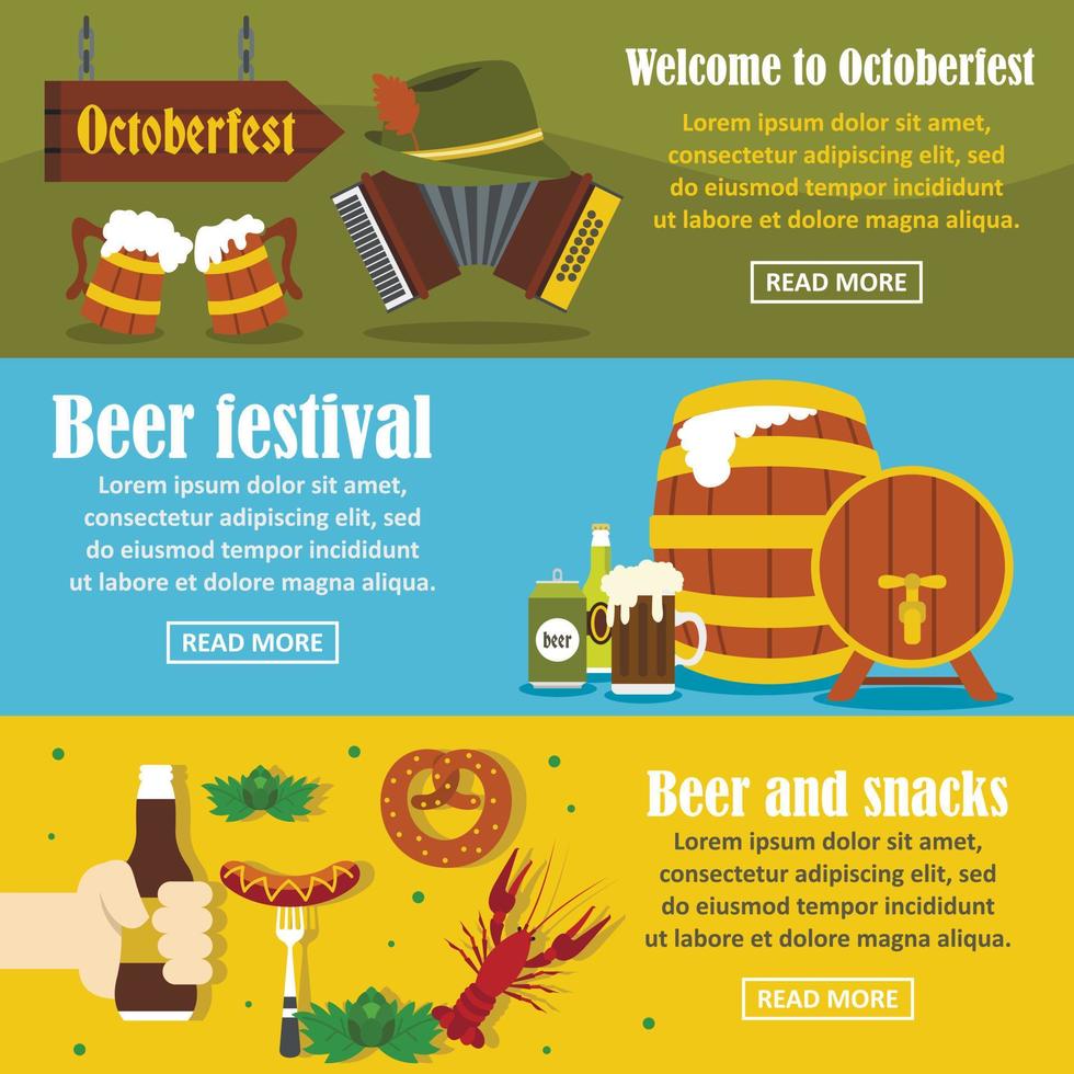 Octoberfest banner horizontal set, flat style vector