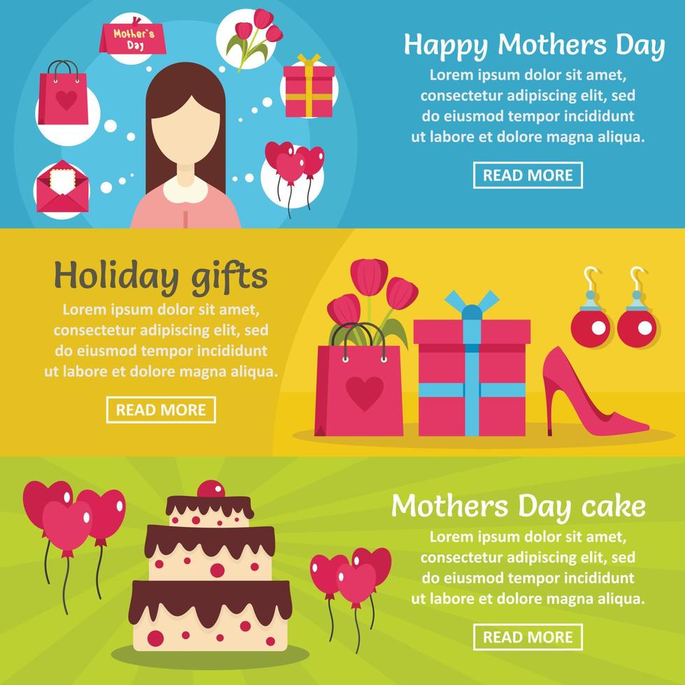Mothers day banner horizontal set, flat style vector