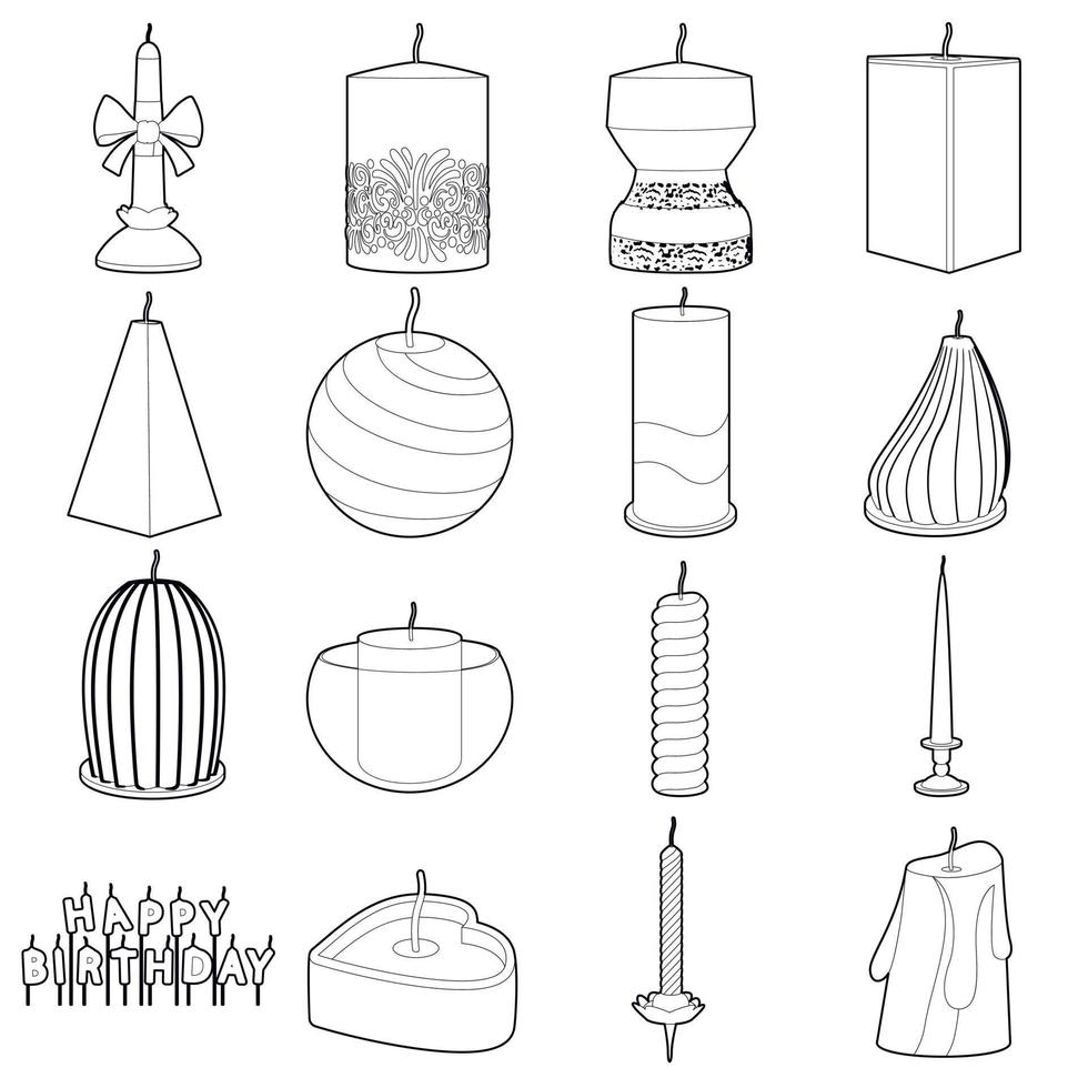 Candle forms icons set, outline style vector