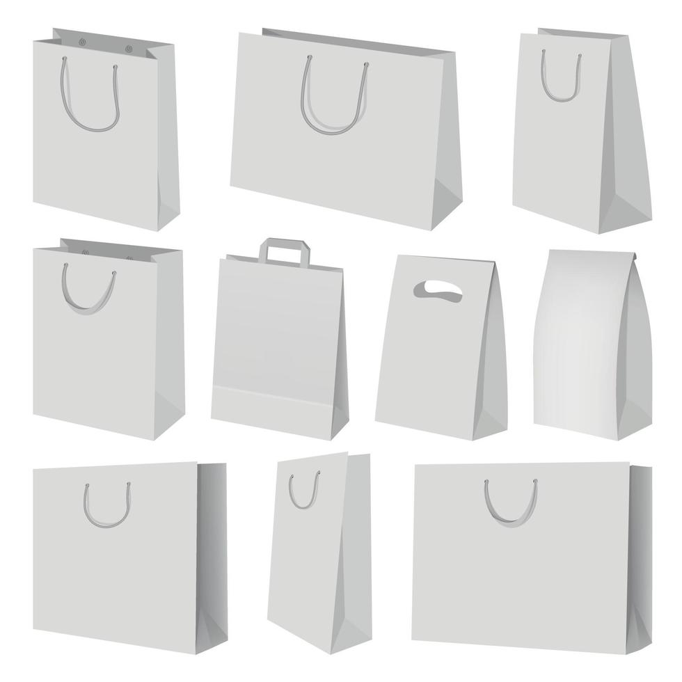 conjunto de maquetas de bolsas de papel, estilo realista vector