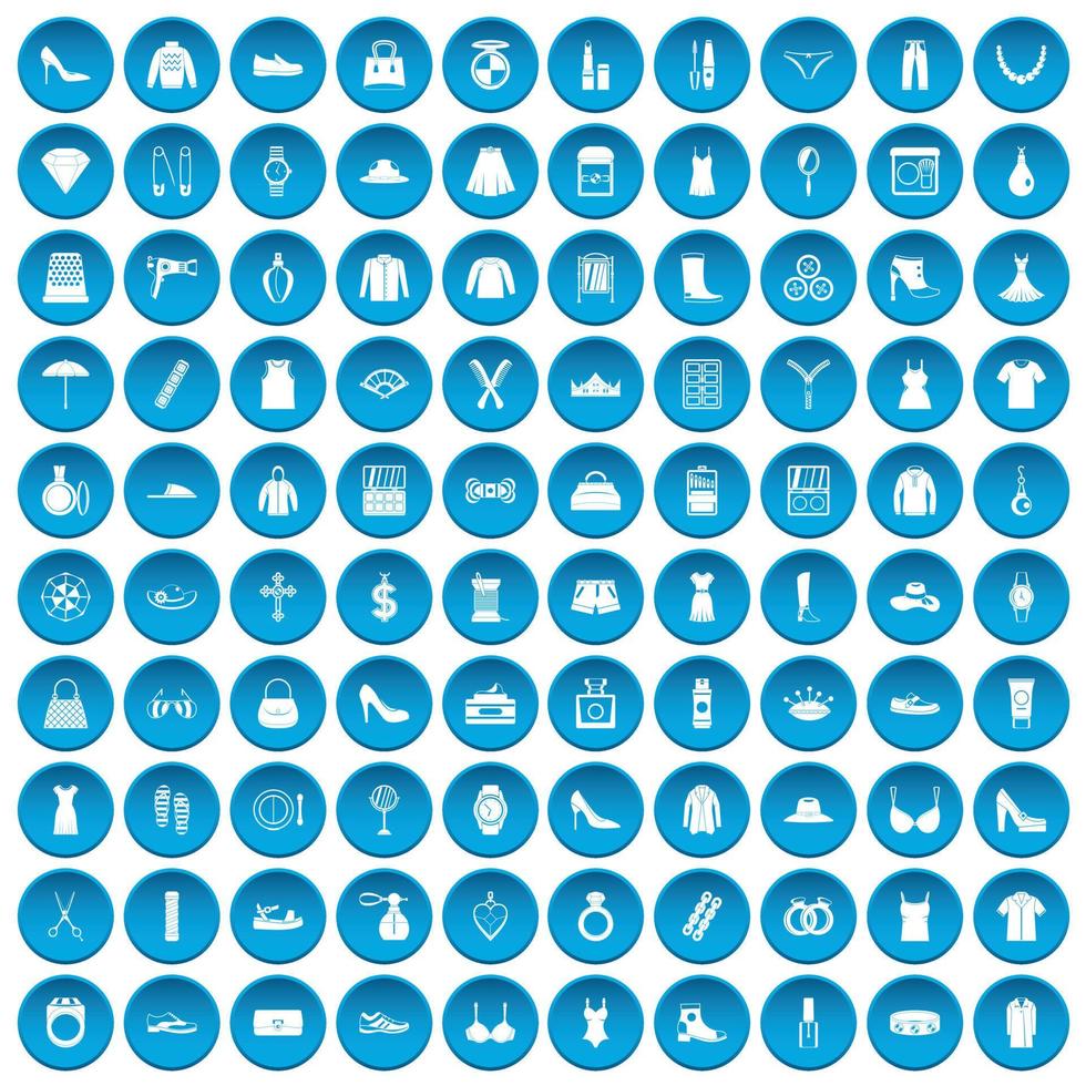 100 womens accessories icons set blue vector